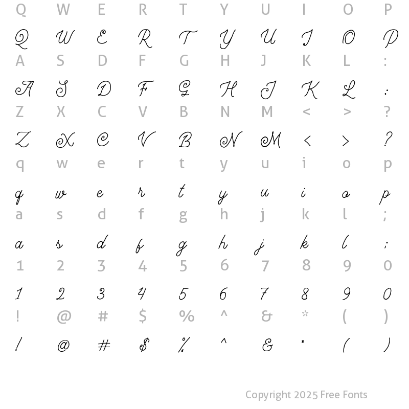 Character Map of Nattalie Monoline Regular