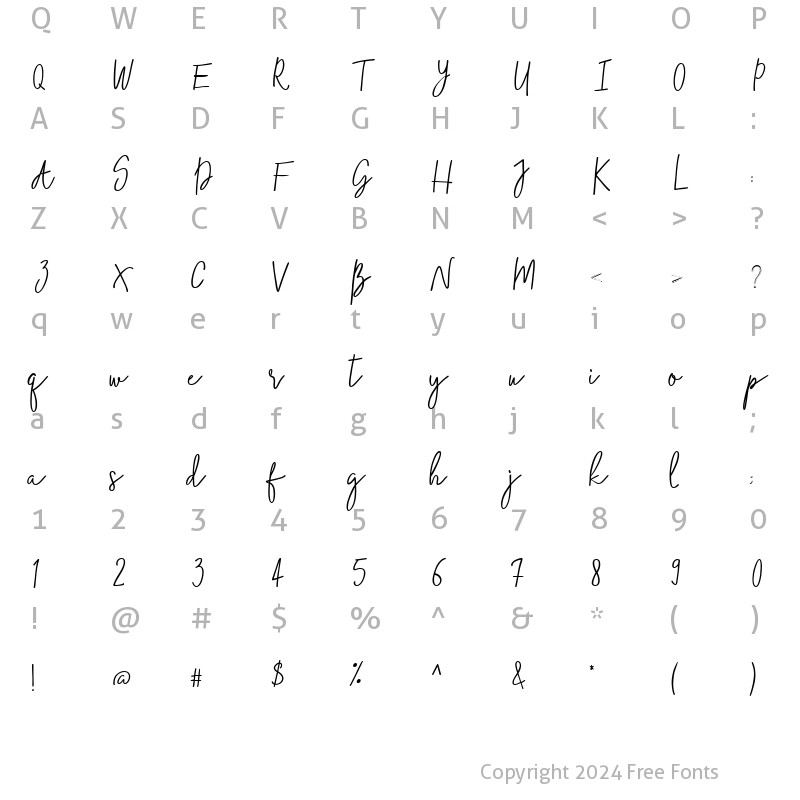 Character Map of Natural Bold Regular