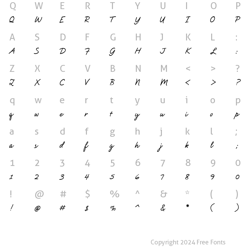 Character Map of Natural Script Bold Regular