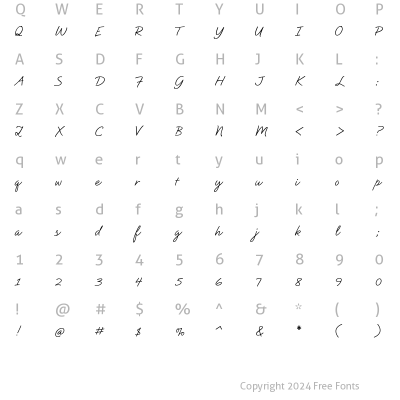 Character Map of Natural Script Regular