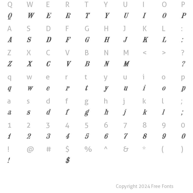 Character Map of Nauert-Italic Regular