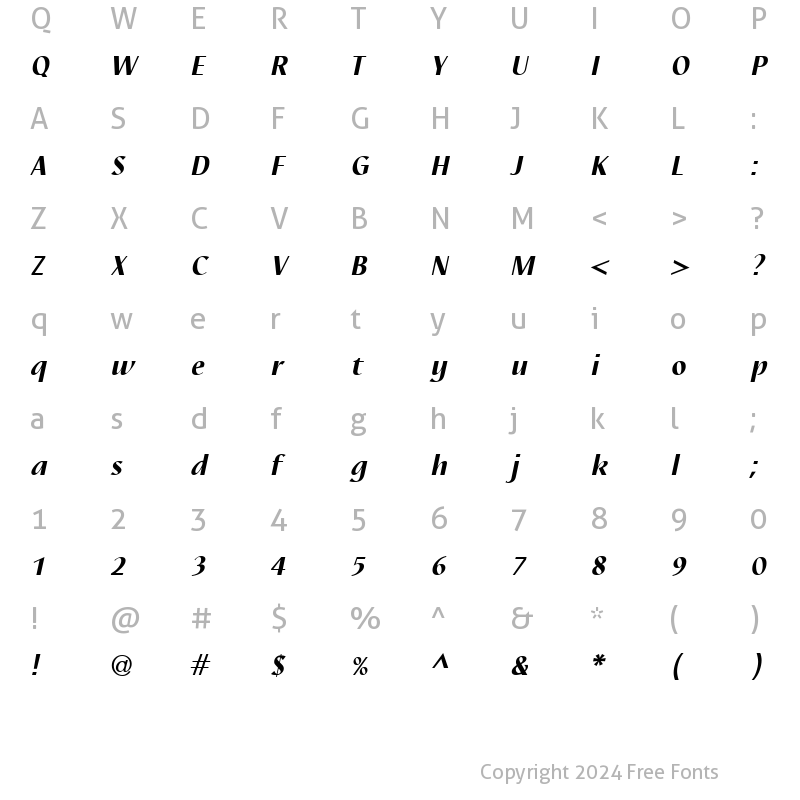 Character Map of Nautilus LT Medium Bold Italic