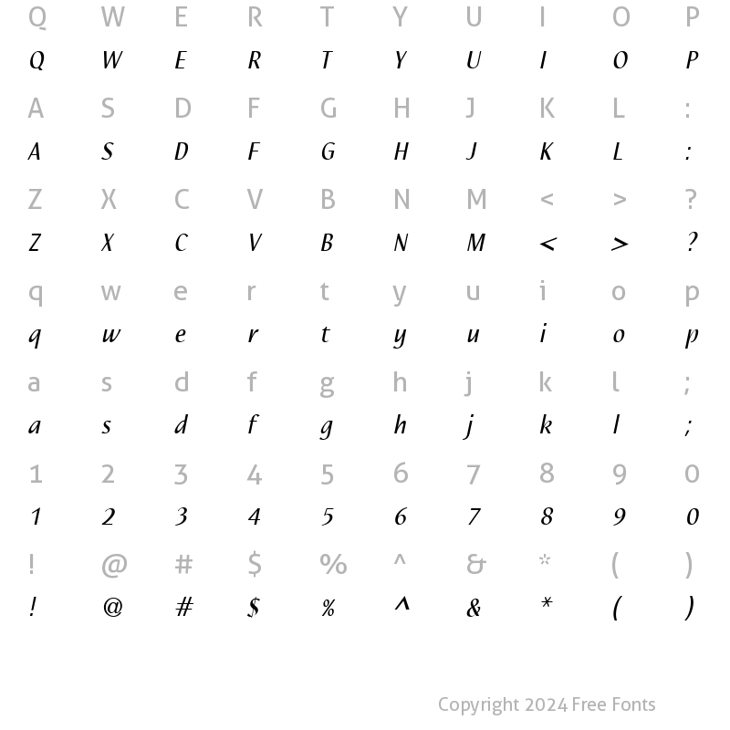 Character Map of Nautilus LT Roman Italic