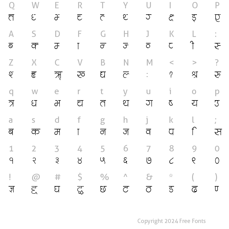 Character Map of Navjeevan Regular