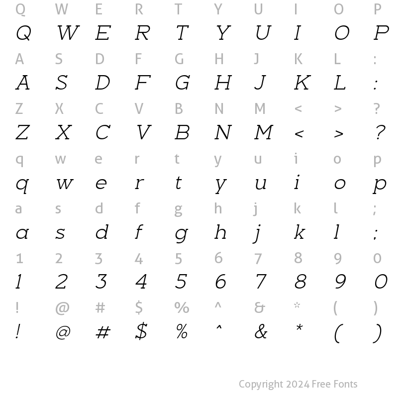 Character Map of NayanikaSlab Light Italic