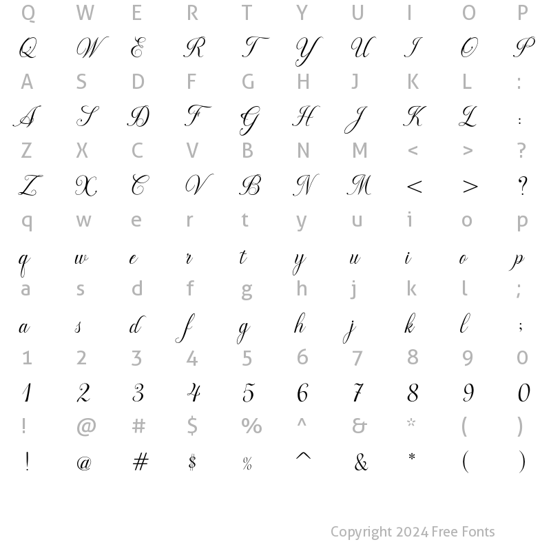 Character Map of Naylla script Regular