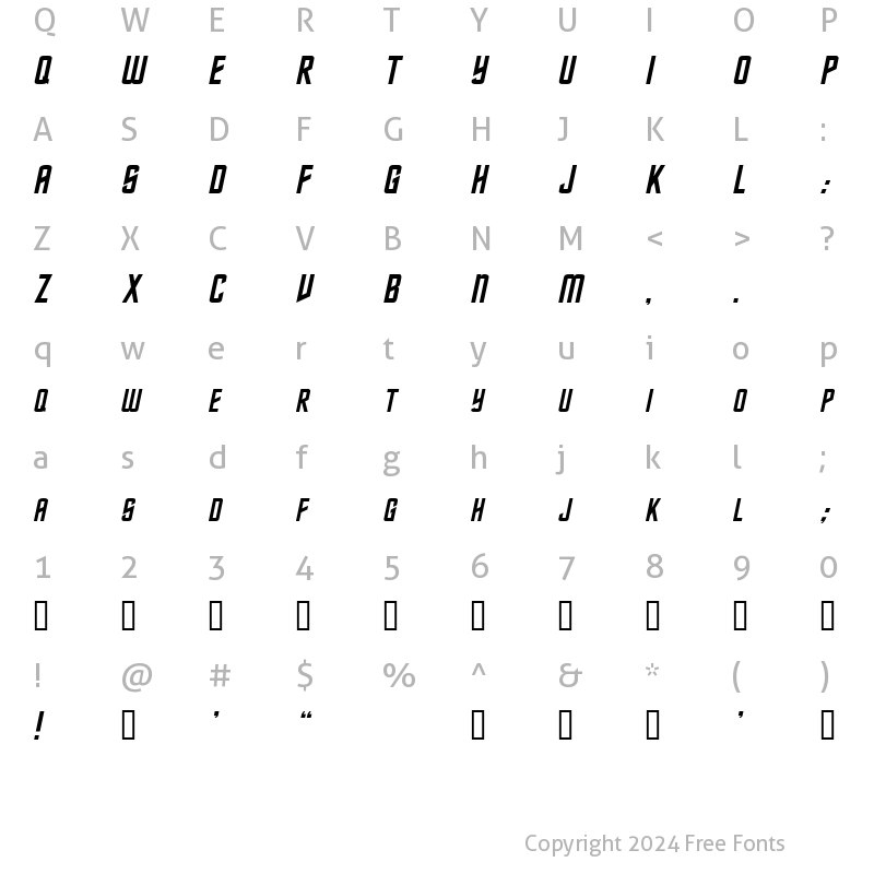 Character Map of Nebula Italic