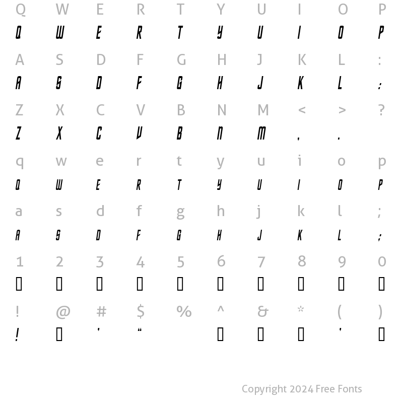 Character Map of NebulaCondensed Italic