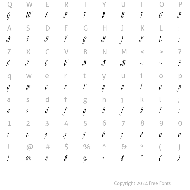 Character Map of Needlescript ITC Std Regular