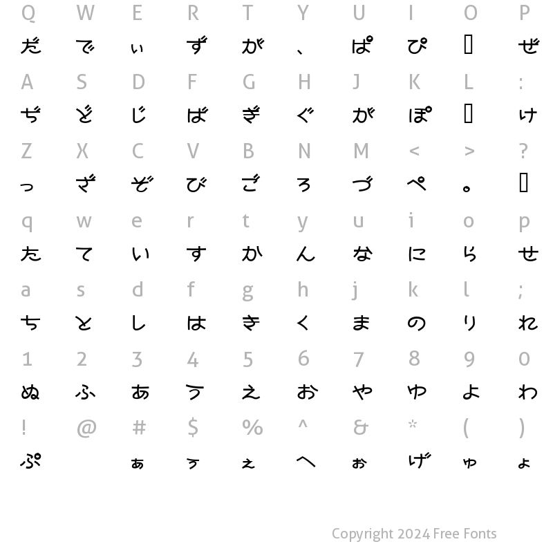 Character Map of Nekoyanagi Regular