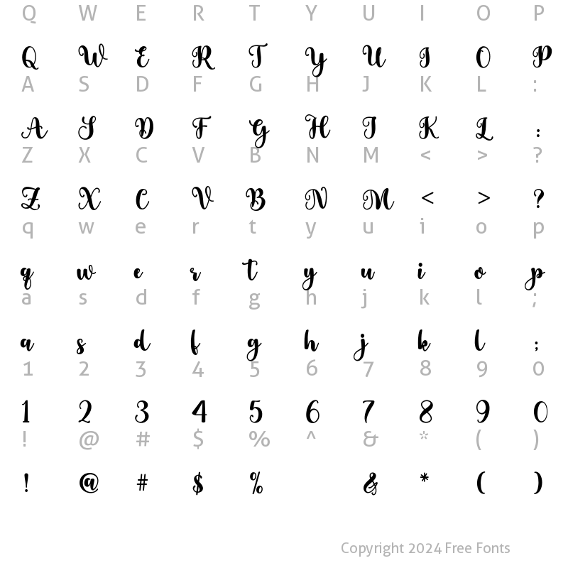 Character Map of Nela neta script 1 Regular