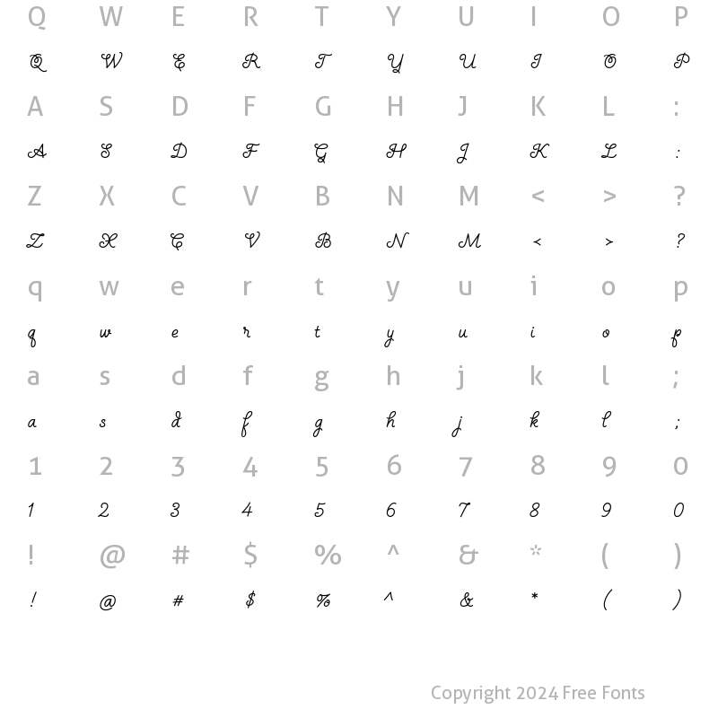 Character Map of Nellyana Script Regular