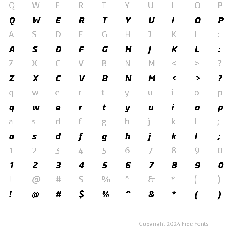 Character Map of Neo Sans Bold Italic