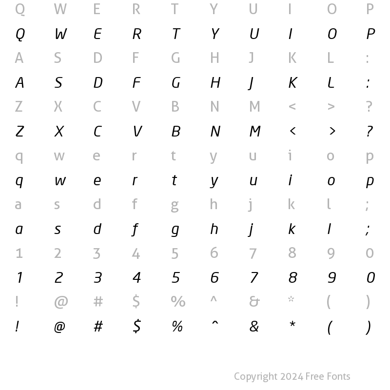 Character Map of Neo Sans Italic