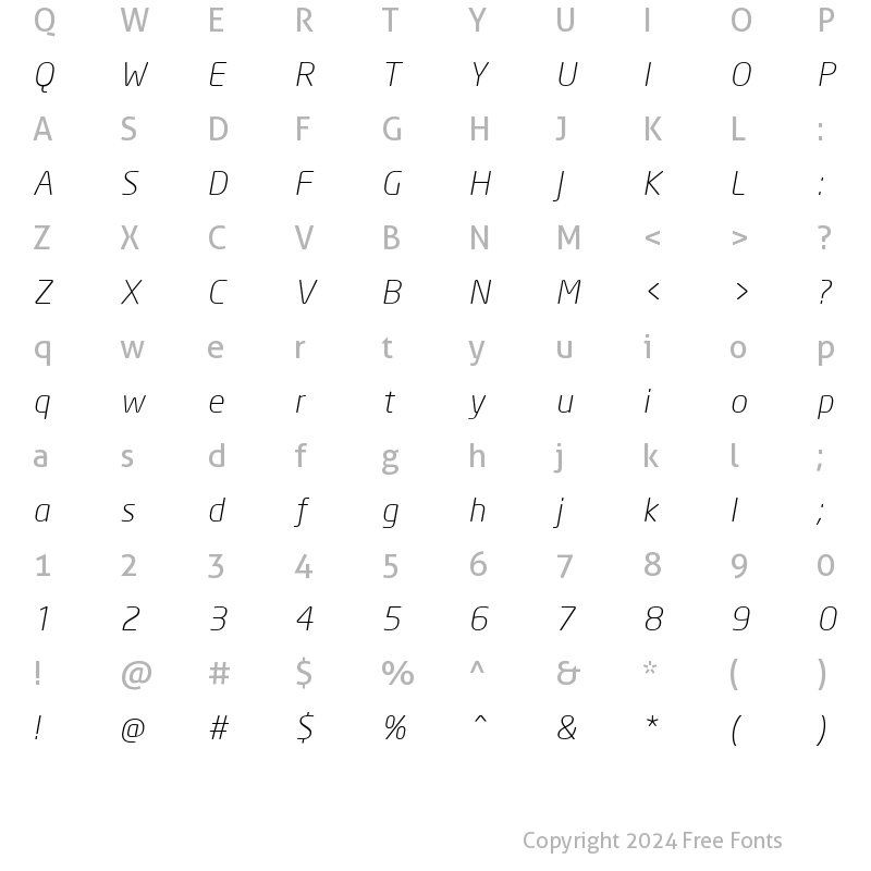 Character Map of Neo Sans Light Italic