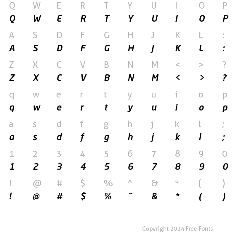Character Map of Neo Sans Std Medium Italic