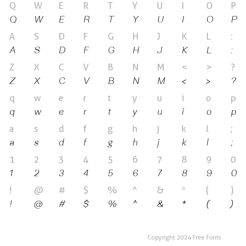 Character Map of Neogrotesk Ess UltLight It