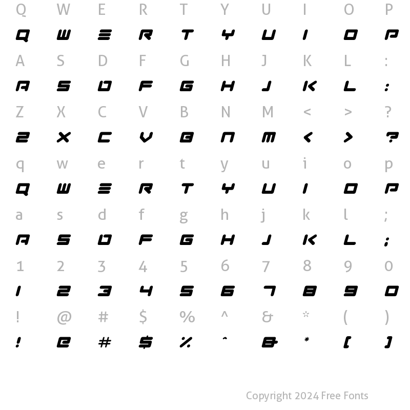 Character Map of Neon Robot Italic