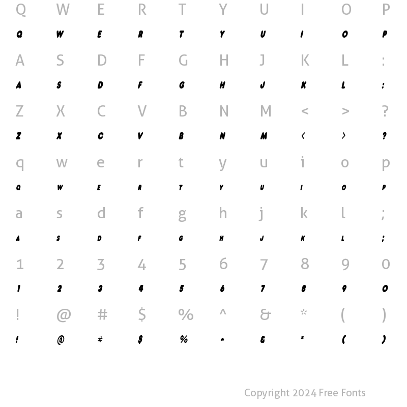 Character Map of NeonCondensed Italic