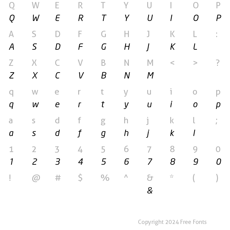 Character Map of NeoSans Italic