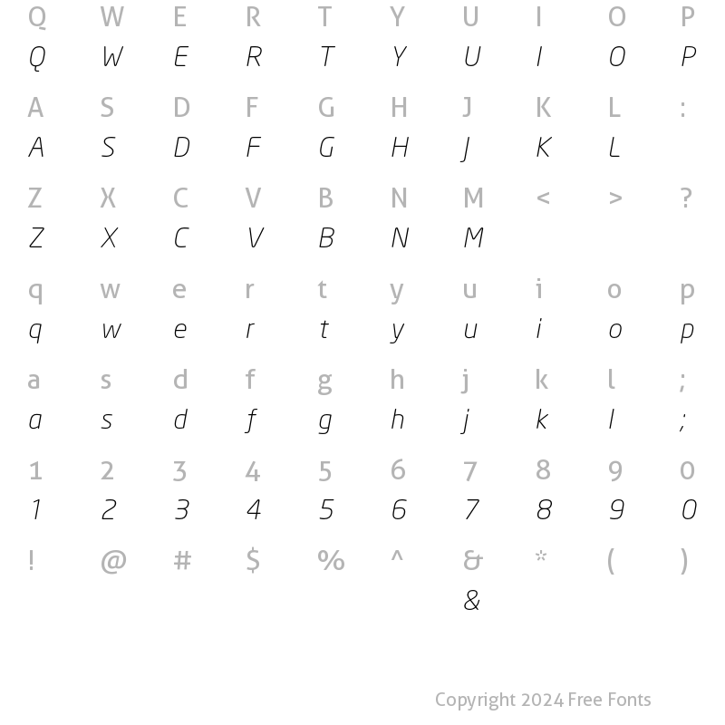 Character Map of NeoSans Light Italic