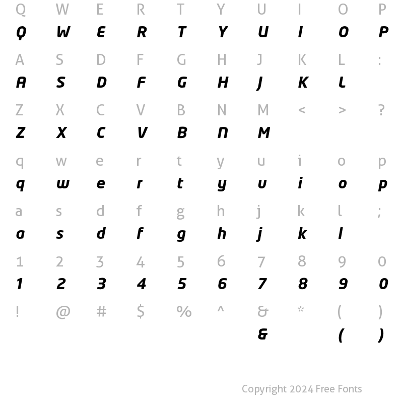 Character Map of NeoTech Bold Italic