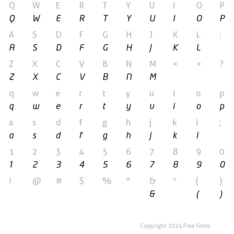 Character Map of NeoTech Italic