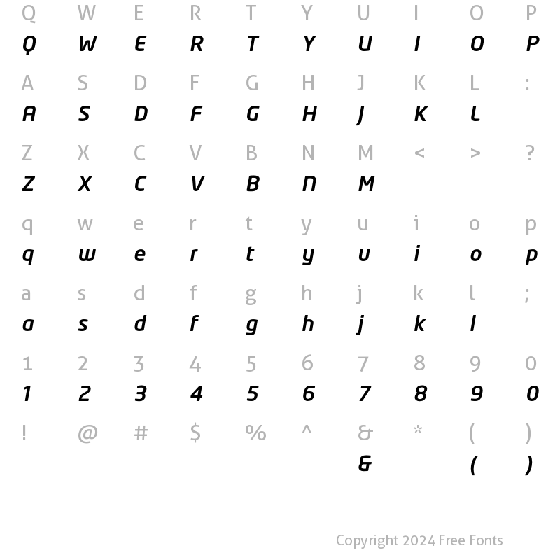 Character Map of NeoTech Medium Italic