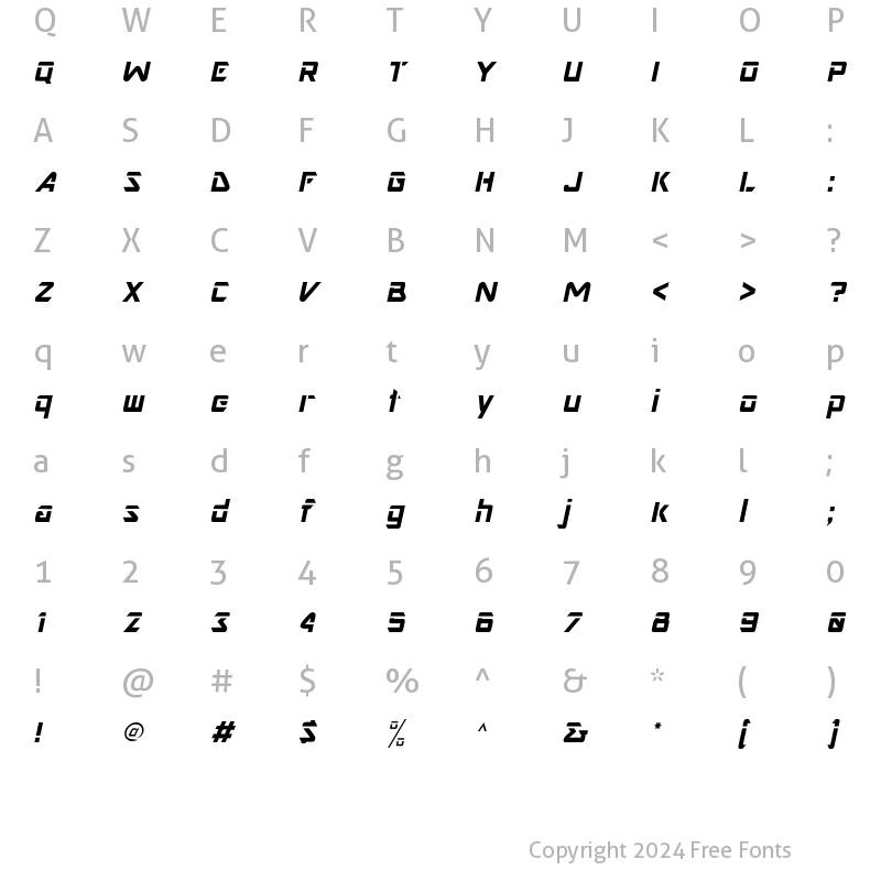 Character Map of Nesbitt Italic