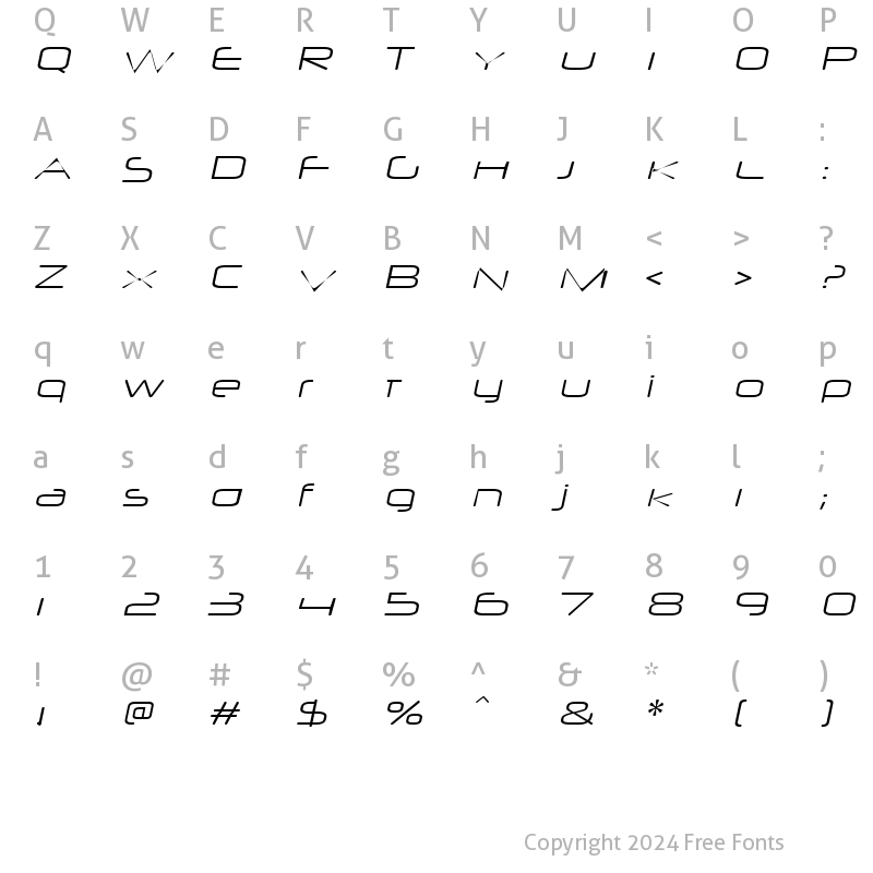 Character Map of Neuropol X Italic