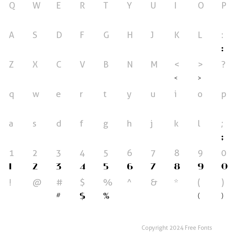 Character Map of Neutra Display Numerals Alt