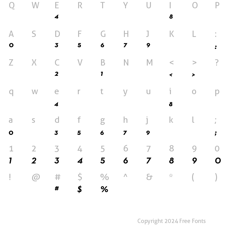 Character Map of Neutra Text Bold Italic Frac