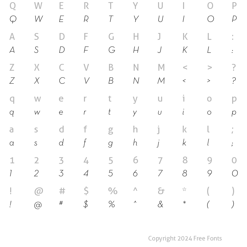 Character Map of Neutra Text Light Italic Alt