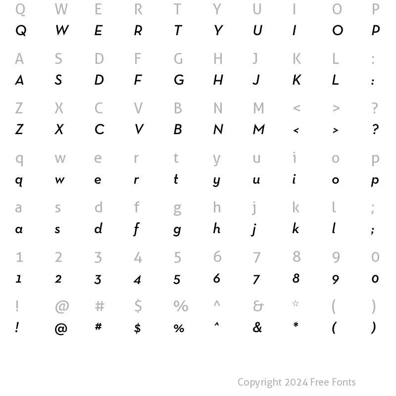 Character Map of Neutra Text TF Demi Italic
