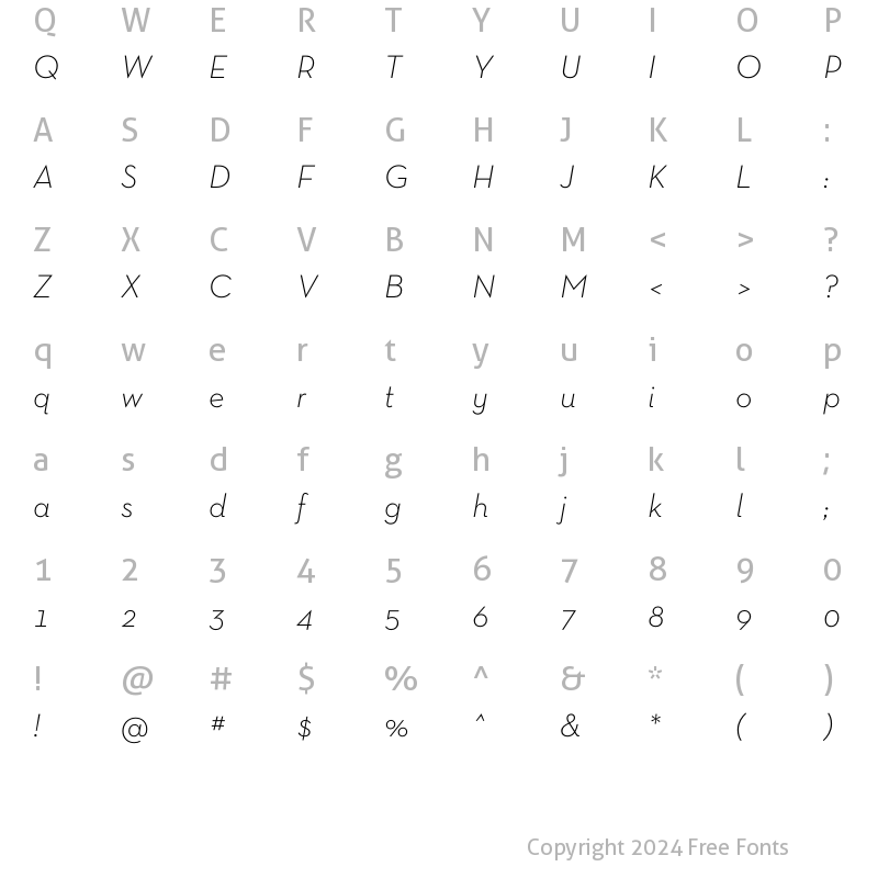 Character Map of Neutra Text TF Light Italic