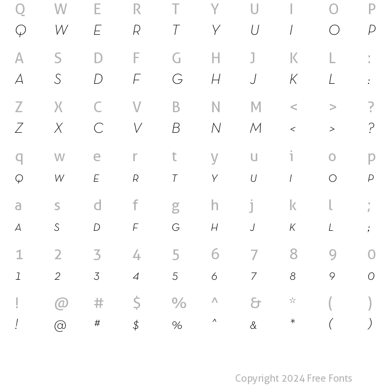 Character Map of Neutra Text TF Light SC Italic Alt