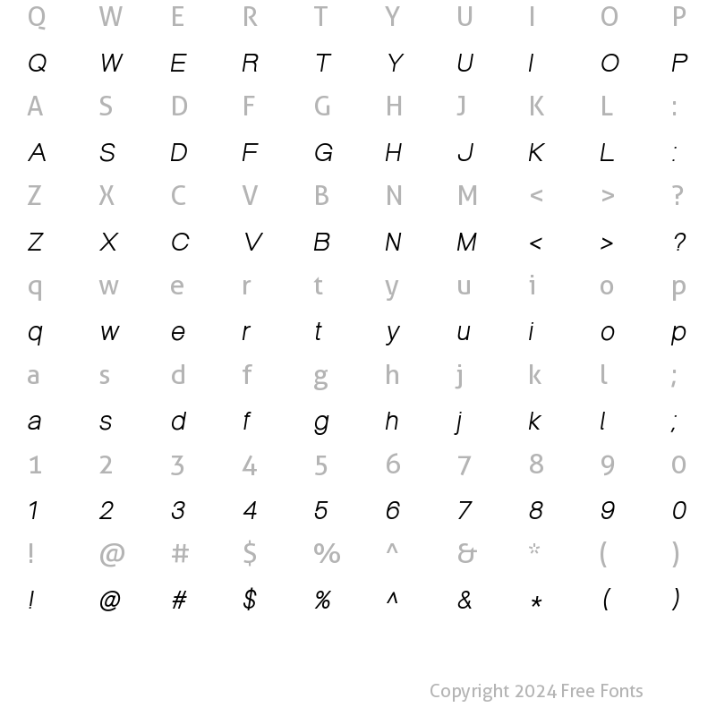 Character Map of Neuvetica Italic