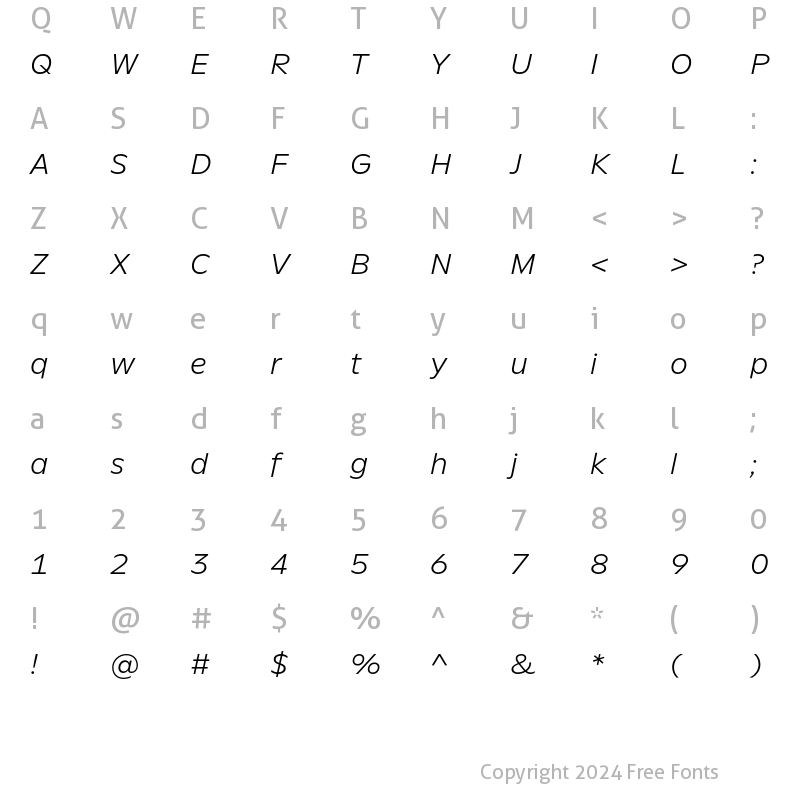 Character Map of Neuwelt Text ExtraLightItalic