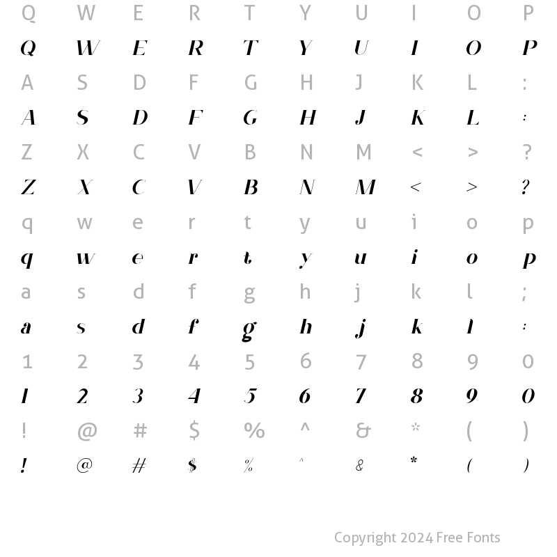 Character Map of Nevada Nevada_Light Italic