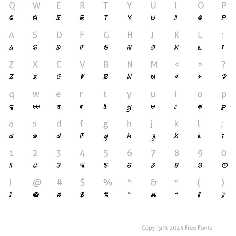 Character Map of NEVER ENDING MAZE Italic