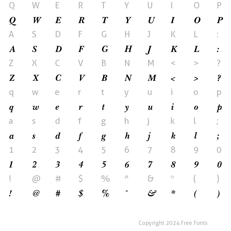 Character Map of New Baskerville Bold Italic