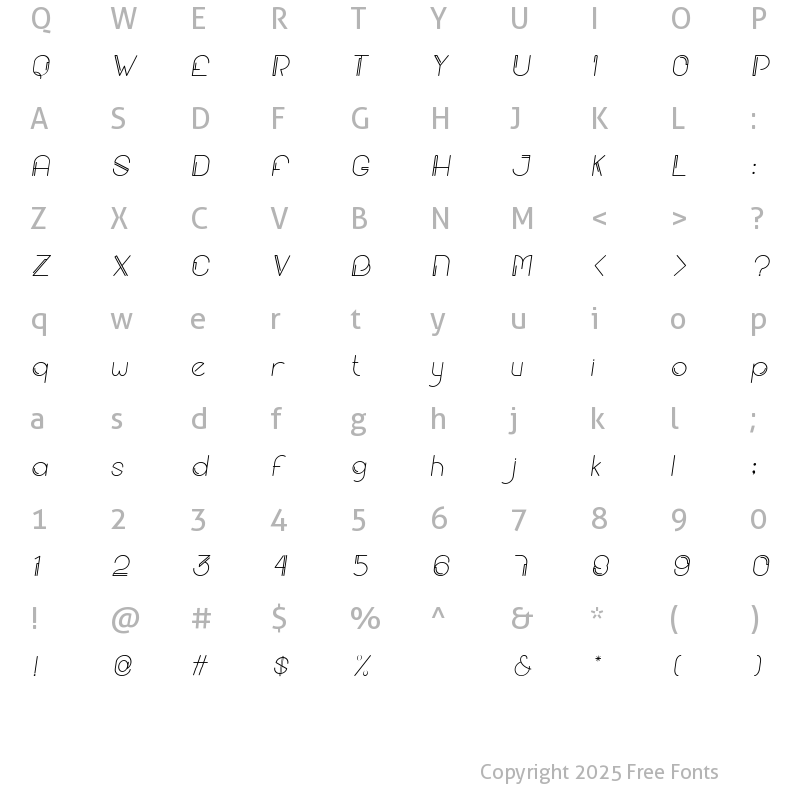 Character Map of New Blackburn Italic