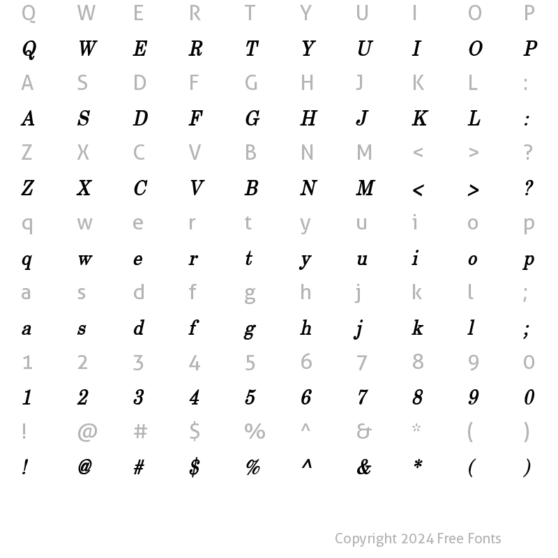 Character Map of New Boston Condensed Bold Italic