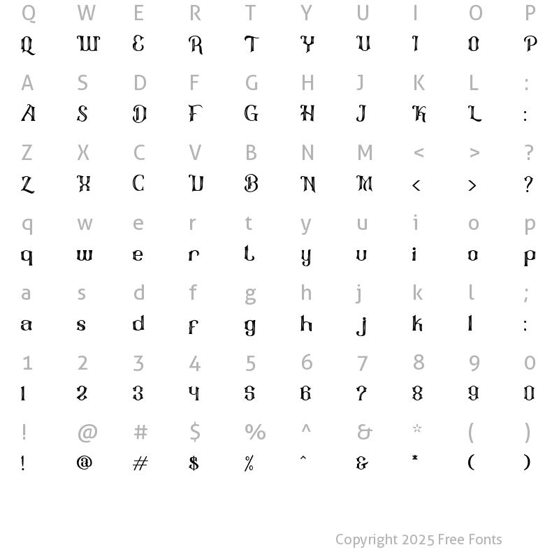 Character Map of New Bulgani Regular