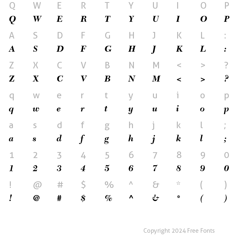 Character Map of New Caledonia LT Std Bold Italic