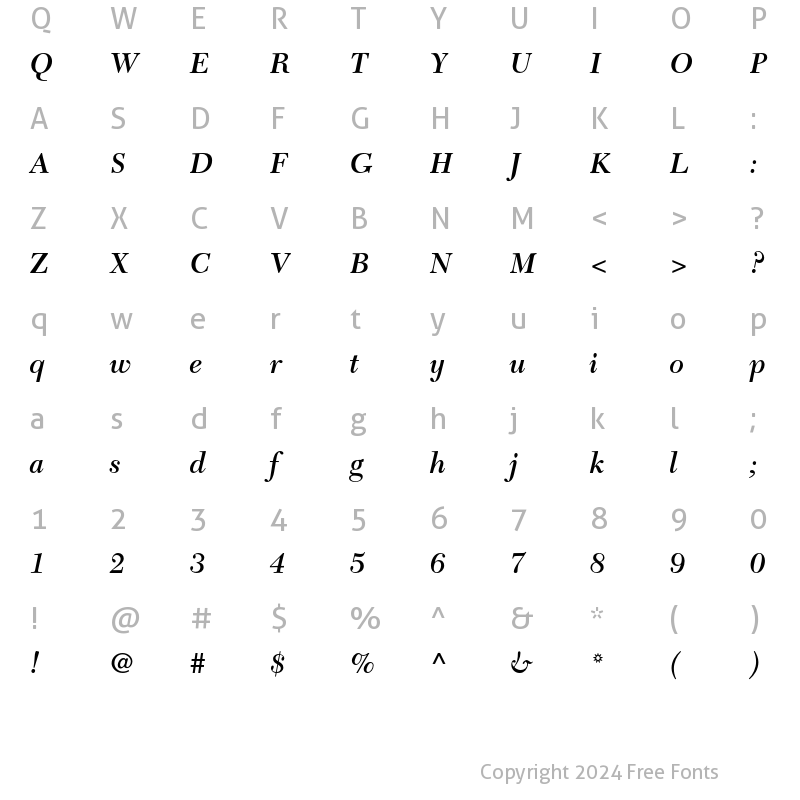 Character Map of New Caledonia LT Std Semibold Italic