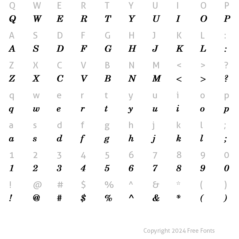 Character Map of New Century Schoolbook BI Bold Italic