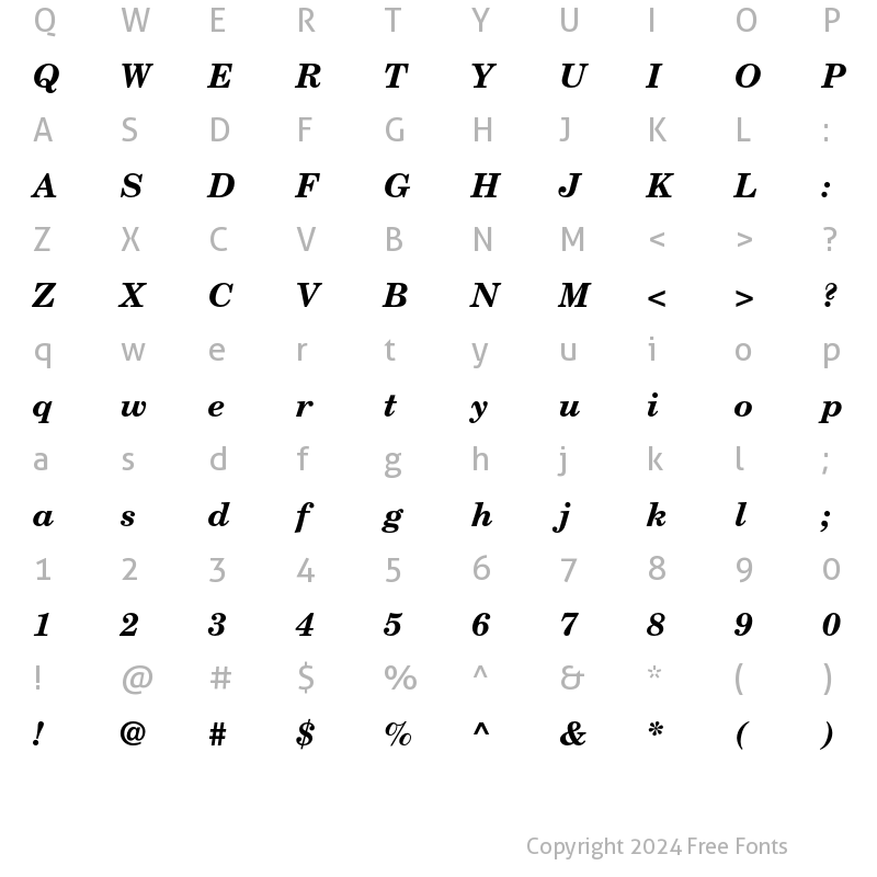 Character Map of New Century Schoolbook Bold Italic