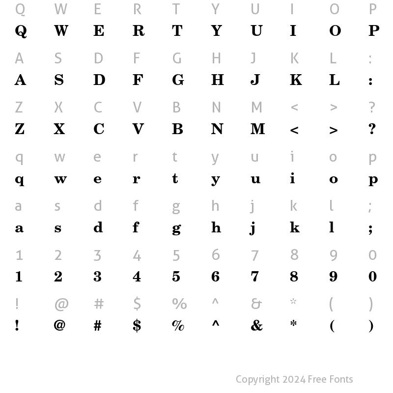 Character Map of New Century Schoolbook LT Std Bold