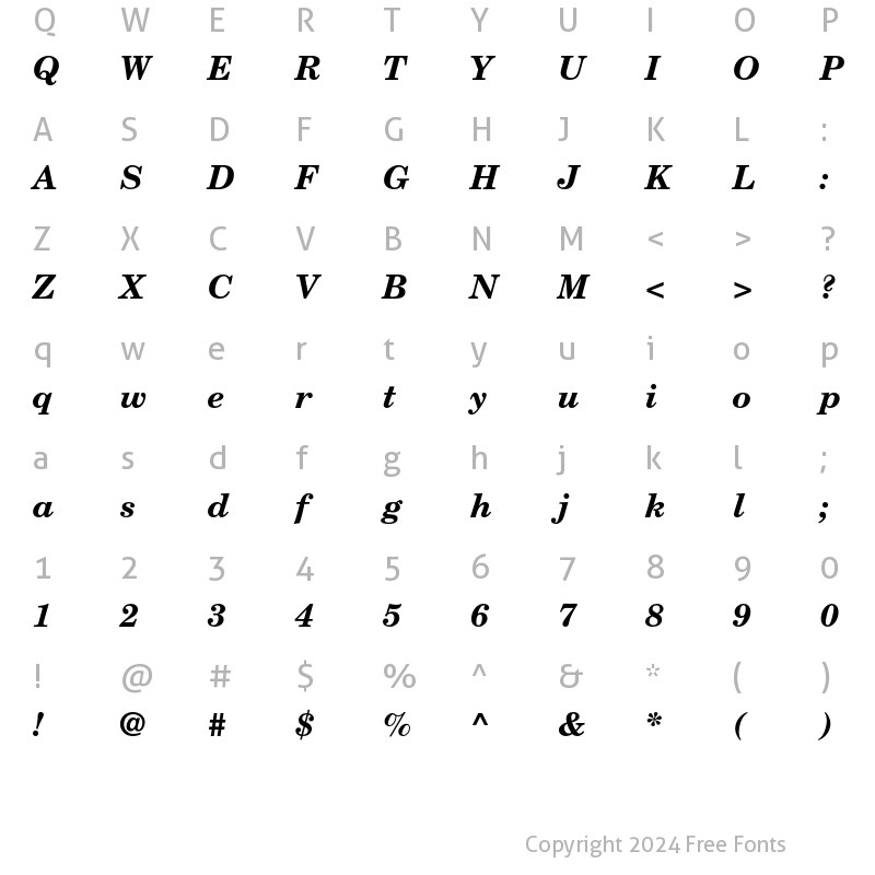 Character Map of New Century Schoolbook LT Std Bold Italic